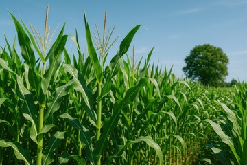 Obraz premium Detailed view of corn plant stalks in a field