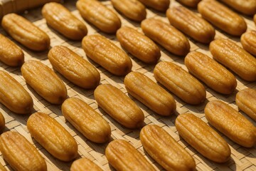 Obraz premium Detailed view of natural sun-dried banana on bamboo platter showcasing traditional preservation technique