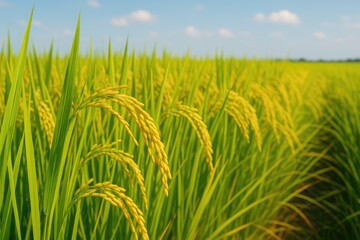 Obraz premium Detailed view of a vibrant yellow-green rice paddock