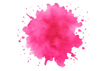 Vibrant pink watercolor splash creating an artistic and colorful design element on a transparent background