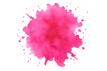Vibrant pink watercolor splash creating an artistic and colorful design element on a transparent background