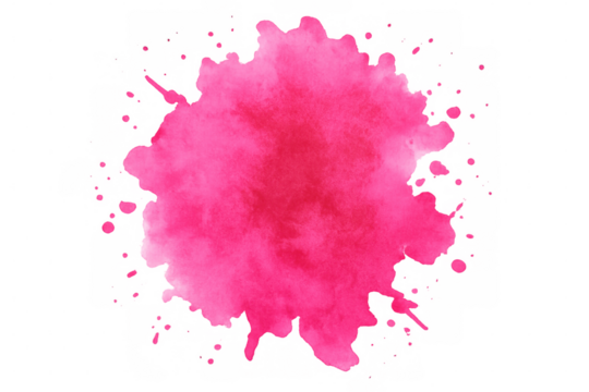 Vibrant pink watercolor splash creating an artistic and colorful design element on a transparent background