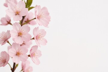 Detailed shot of pink cherry blossoms in full bloom with empty space for text