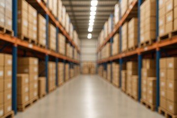 Indoor warehouse scene showcasing inventory and stock for logistics and international trade