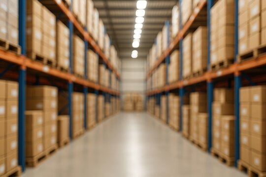 Indoor warehouse scene showcasing inventory and stock for logistics and international trade