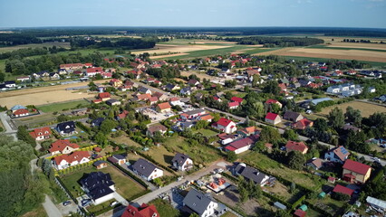 General landscape, houses and gardens in Poland. Bielawa village near Wroclaw city.