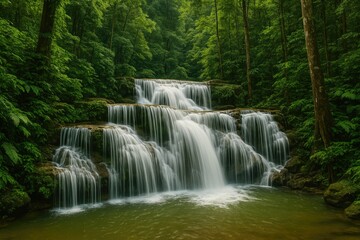 Fototapeta premium Detailed view of a waterfall amidst lush greenery