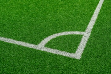 Detailed view of a soccer pitch corner from a close perspective
