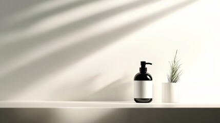 simple beauty product composition with strong lighting on white,