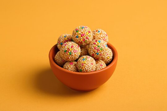 Celebrating the Harvest Festival with Traditional Sesame Sweets in a Small Bowl