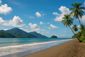 Stunning coastal scenery with mountain views and a vibrant sky