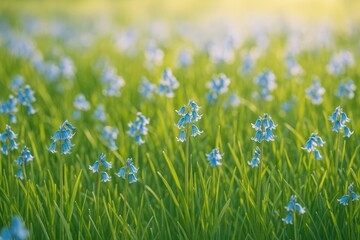 Detailed view of a floral landscape featuring vibrant blue blossoms