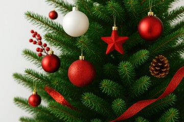 Festive ornaments and authentic holiday evergreen