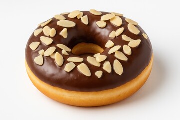 Sweet almond and chocolate donut on a white backdrop