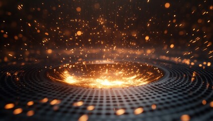 Dramatic spectacle of golden sparks illuminating a dark surface