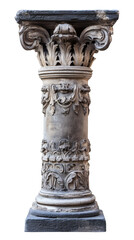 Obraz premium ..An ancient and ornately carved stone pillar, featuring intricate Corinthian-style details