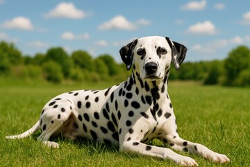 A Dalmatian relaxing in the backyard