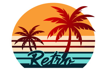 Tropical Beach Sunset with Palm Trees and Ocean Waves