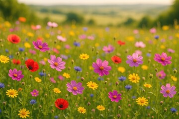 Vivid wildflowers blooming in rural landscapes