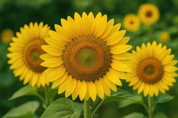 Fototapeta premium Intricate details of vibrant sunflowers blooming in a lush garden