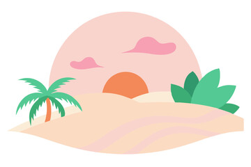 Tropical Beach Sunset with Palm Trees and Ocean Waves