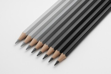 Fototapeta premium Colored pencils featuring a grey gradient on a white backdrop