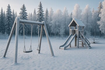 Winter Fun at a Children's Playground in the Arctic Region