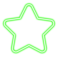 Glowing Green Neon Five Point Star on Transparent Background