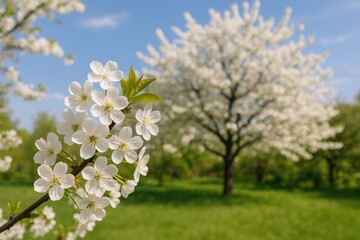 Obraz premium Blooming cherry blossom tree during springtime in a sunny garden