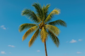 Tropical Palm Against a Clear Blue Horizon