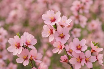 Detailed view of soft pink almond flowers
