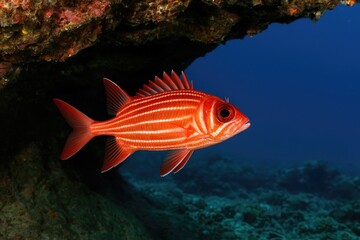 Fototapeta premium Marine Cave Habitat of Crown Squirrelfish (Sargocentron diadema) in a Tropical Coral Reef Reserve