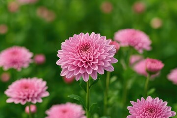 Pink Chrysanthemum Blooming in the Garden