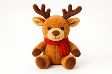 Fototapeta premium Gentle plush deer toy for children on a plain white backdrop