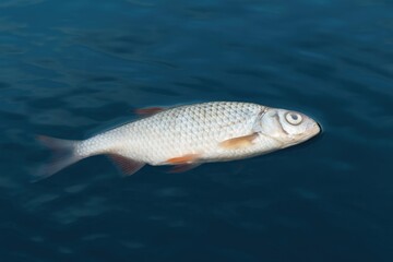 Fototapeta premium Floating carcass of a fish on the water's surface