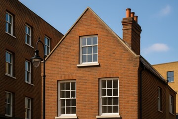 Obraz premium Gable-end house in a central urban area illuminated by a street lamp