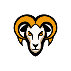 An Aggressive Ram Head Mascot Logo with Sharp Twisted Horns for an Esports Team
