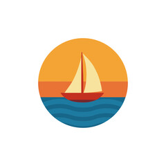 A Serene Sailing Boat at Sea During Golden Hour in a Circular Frame Logo Design