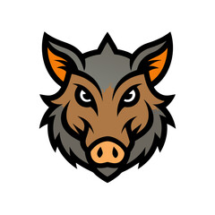 An Aggressive Wild Boar Head Mascot Logo with Sharp Tusks for a Sports Emblem