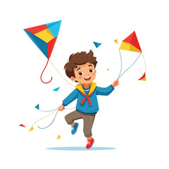 Boy Flying Kite Logo Vector
