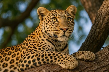 Close-up of a big cat perched on a branch