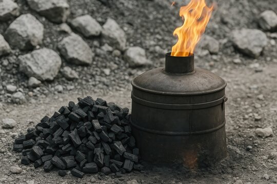 Traditional charcoal kiln process