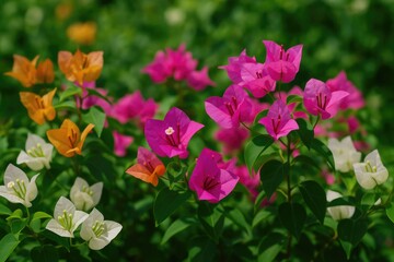 Obraz premium The charm of paper blossoms is in their colorful petals that withstand heat, with sunlight enhancing their vibrant hues.