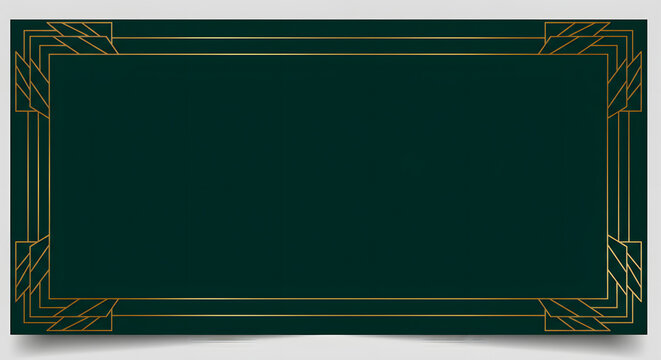 Elegant Art Deco emerald frame, golden border design for luxurious invitations and cards, Rich green backdrop with retro gold border for stylish event announcements