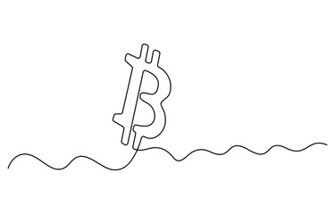 Bitcoin icon line continuous drawing vector. One line Bitcoin icon vector background. Bitcoin icon. Continuous outline of a crypto Bitcoin icon.
