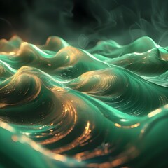 Shiny Emerald Waves with Golden Reflections