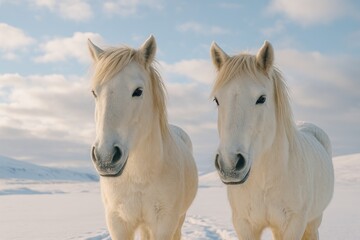 Obraz premium Equines thriving in wintertime outdoor environments