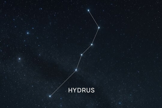 Celestial display of the Hydrus constellation against the night sky with a cluster of stars and deep space backdrop