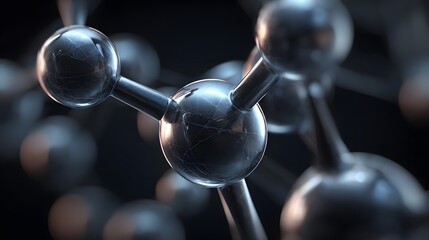 Makroaufnahme glänzender Molekülstruktur aus Metall
