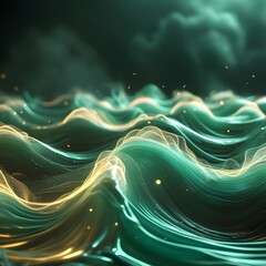 Emerald Green Waves with Golden Particle Accents